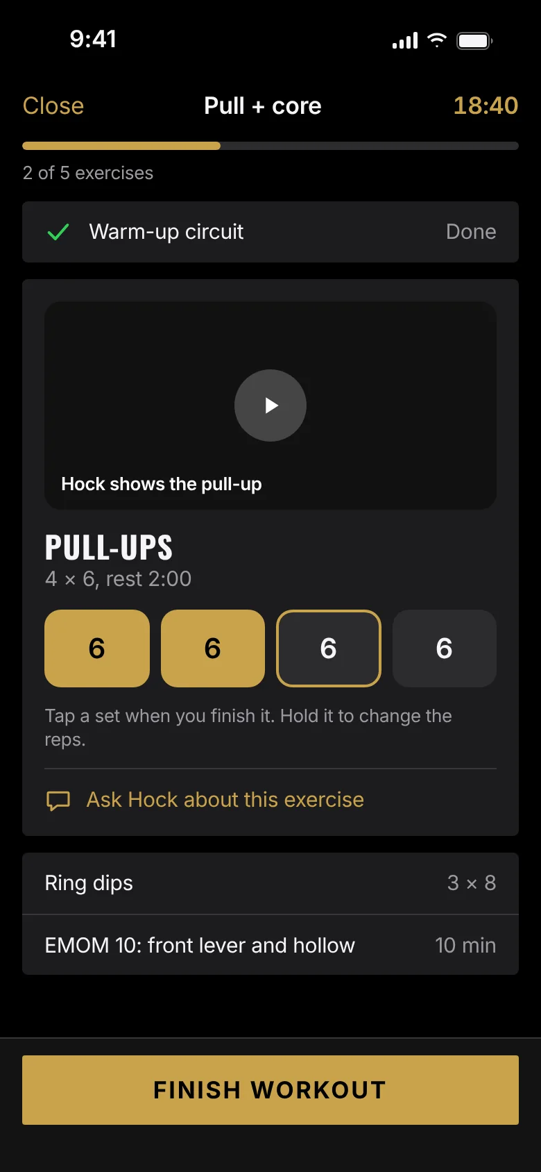 A client’s workout in the HT Performance branded app